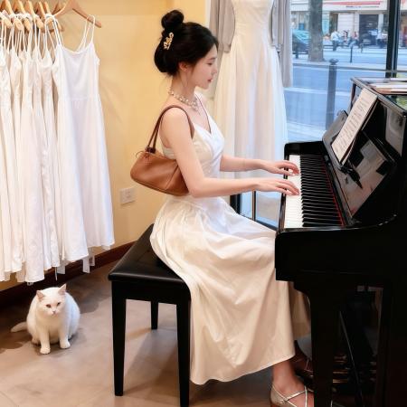 BY13728# 法式初恋白色吊带连衣裙子女新款早春季漂亮套装气质穿搭长裙  服裝批發女裝批發服飾貨源