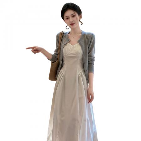 BY13728# 法式初恋白色吊带连衣裙子女新款早春季漂亮套装气质穿搭长裙  服裝批發女裝批發服飾貨源