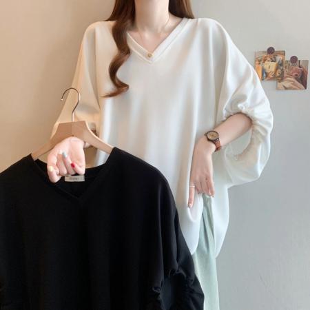 BY13740# 夏新款大码时尚不规则设计宽松显瘦休闲纯色百搭T恤上衣  服裝批發女裝批發服飾貨源