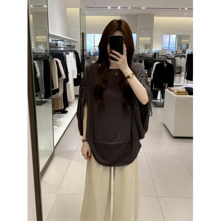 BY13746# 夏季新款抽绳个性设计慵懒风针织T恤女大码宽松百搭上衣  服裝批發女裝批發服飾貨源