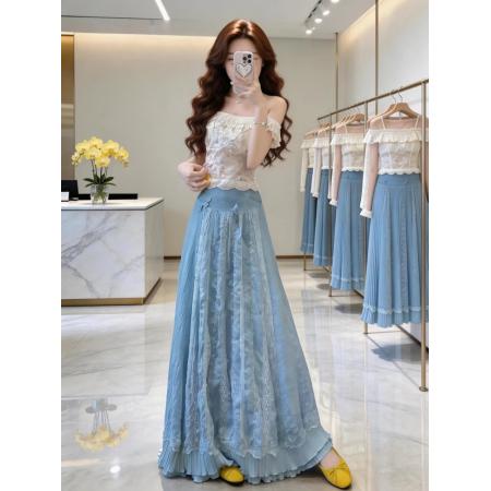 BY13753# 减龄一整套ootd穿搭夏季新款温柔风超好看一字肩上衣半身裙两件套  服裝批發女裝批發服飾貨源