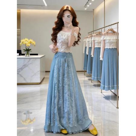 BY13753# 减龄一整套ootd穿搭夏季新款温柔风超好看一字肩上衣半身裙两件套  服裝批發女裝批發服飾貨源