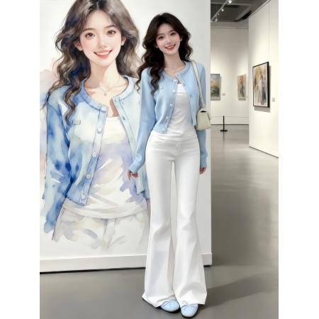 BY13754# 穿搭一整套盐系轻熟风御姐设计感巨好看吊带针织开衫牛仔裤套装女  服裝批發女裝批發服飾貨源