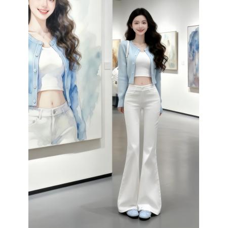 BY13754# 穿搭一整套盐系轻熟风御姐设计感巨好看吊带针织开衫牛仔裤套装女  服裝批發女裝批發服飾貨源