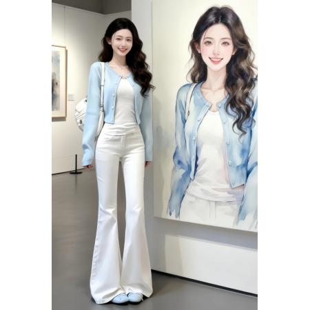 BY13754# 穿搭一整套盐系轻熟风御姐设计感巨好看吊带针织开衫牛仔裤套装女  服裝批發女裝批發服飾貨源