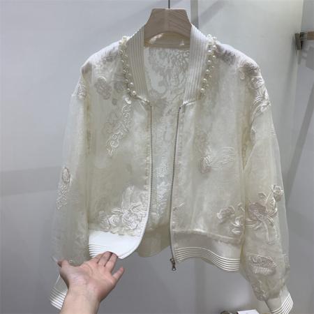 BY13756# 夏装新中式国风高档次钉珠刺绣防晒衣外套圆领设计感棒球服上衣  服裝批發女裝批發服飾貨源