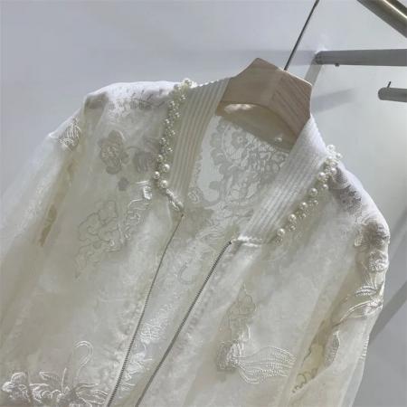 BY13756# 夏装新中式国风高档次钉珠刺绣防晒衣外套圆领设计感棒球服上衣  服裝批發女裝批發服飾貨源