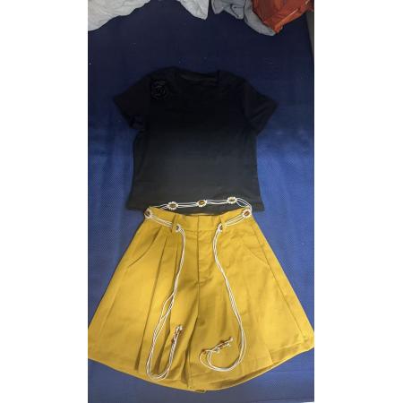 BY13760# 复古圆领立体花朵T恤宽松休闲上衣十高腰休闲裤纯色短裤A字裙裤  服裝批發女裝批發服飾貨源