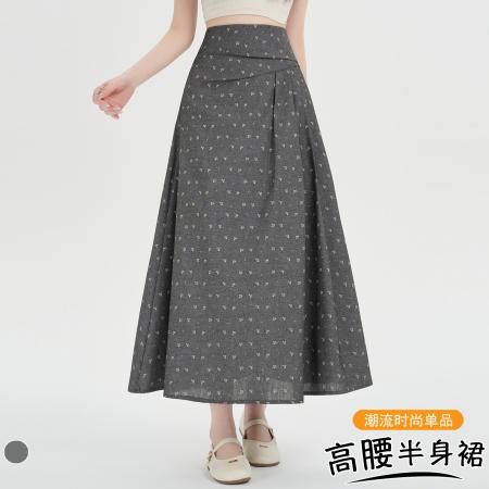 BY13761# 大码胖MM碎花半身裙春夏复古褶长裙高腰显瘦大摆A字裙  服裝批發女裝批發服飾貨源