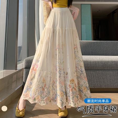 BY13762# 大码胖MM蕾丝刺绣镂空半身裙夏宽松遮跨A字伞裙蛋糕大摆裙  服裝批發女裝批發服飾貨源