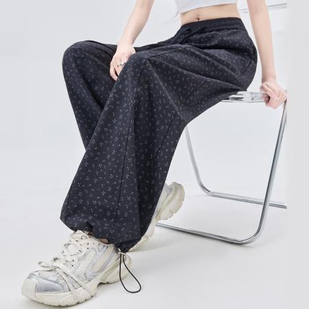 BY13764# 白色直筒碎花弯刀阔腿裤女夏季新款高腰显瘦束脚休闲长裤  服裝批發女裝批發服飾貨源