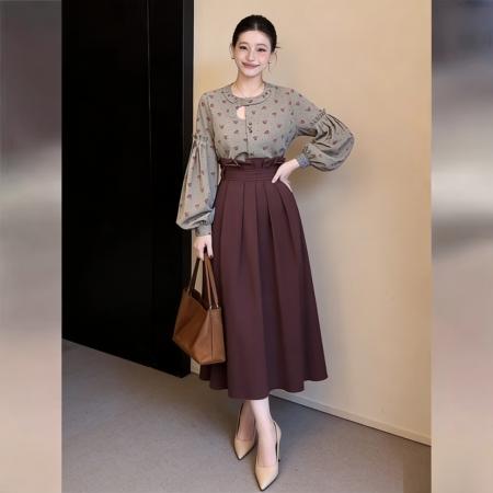 BY13766# 法式复古设计感镂空袖边打条印花衬衫春宽松百搭上衣  服裝批發女裝批發服飾貨源