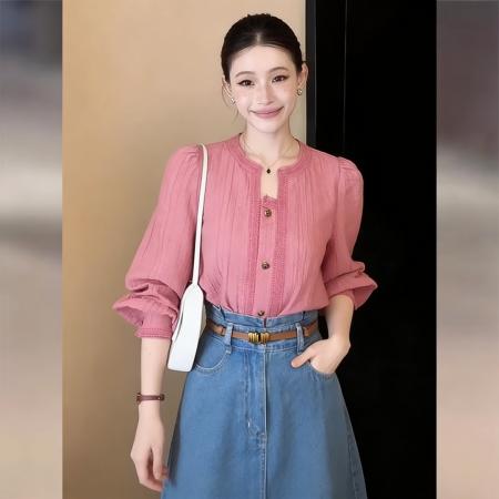 BY13767# 法式气质简约设计感长袖衬衫春宽松显瘦韩式通勤上衣  服裝批發女裝批發服飾貨源