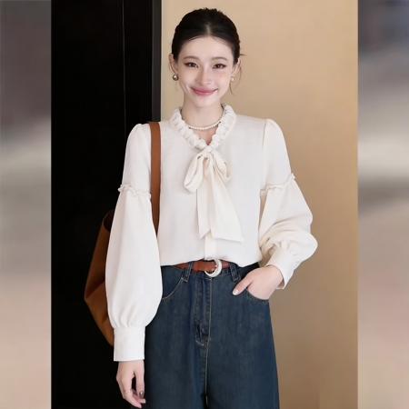 BY13768# 巨好看韩式气质百搭长袖衬衫女春新品通勤宽松显瘦上衣  服裝批發女裝批發服飾貨源