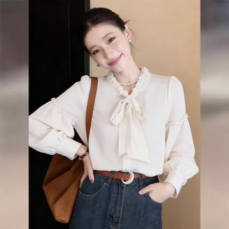 BY13768# 巨好看韩式气质百搭长袖衬衫女春新品通勤宽松显瘦上衣  服裝批發女裝批發服飾貨源