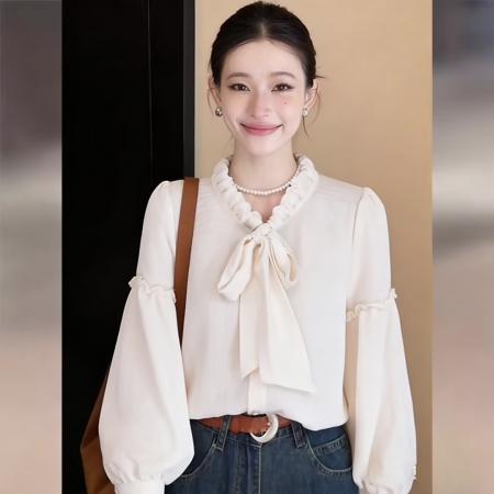 BY13768# 巨好看韩式气质百搭长袖衬衫女春新品通勤宽松显瘦上衣  服裝批發女裝批發服飾貨源