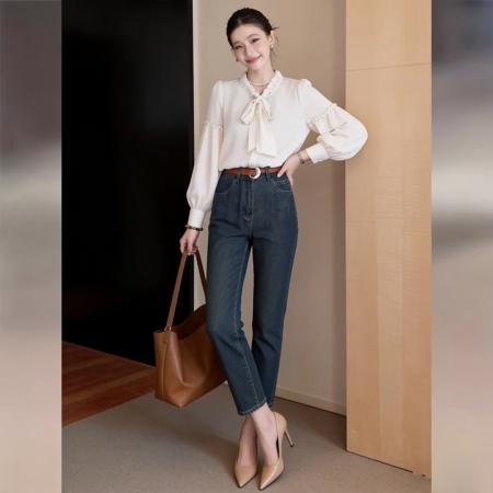 BY13768# 巨好看韩式气质百搭长袖衬衫女春新品通勤宽松显瘦上衣  服裝批發女裝批發服飾貨源