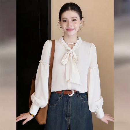 BY13768# 巨好看韩式气质百搭长袖衬衫女春新品通勤宽松显瘦上衣  服裝批發女裝批發服飾貨源