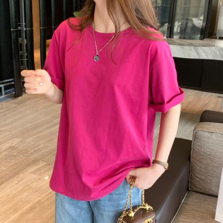 BY13771# 基础款短袖t恤chi港风女年夏季新款宽松中长款纯色百搭纯棉半袖  服裝批發女裝批發服飾貨源