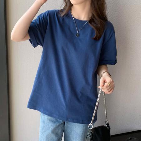 BY13771# 基础款短袖t恤chi港风女年夏季新款宽松中长款纯色百搭纯棉半袖  服裝批發女裝批發服飾貨源