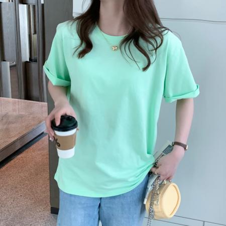 BY13771# 基础款短袖t恤chi港风女年夏季新款宽松中长款纯色百搭纯棉半袖  服裝批發女裝批發服飾貨源