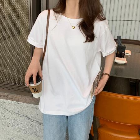 BY13771# 基础款短袖t恤chi港风女年夏季新款宽松中长款纯色百搭纯棉半袖  服裝批發女裝批發服飾貨源