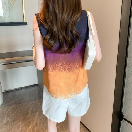 BY13772# 洋气夏季撞色坎肩背心女外穿衬衫无袖雪纺打底衫内搭上衣  服裝批發女裝批發服飾貨源