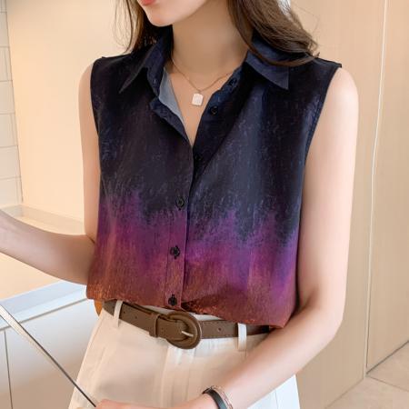BY13772# 洋气夏季撞色坎肩背心女外穿衬衫无袖雪纺打底衫内搭上衣  服裝批發女裝批發服飾貨源