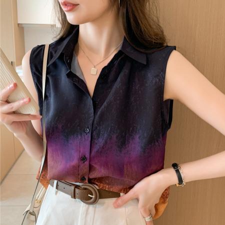 BY13772# 洋气夏季撞色坎肩背心女外穿衬衫无袖雪纺打底衫内搭上衣  服裝批發女裝批發服飾貨源