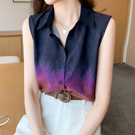 BY13772# 洋气夏季撞色坎肩背心女外穿衬衫无袖雪纺打底衫内搭上衣  服裝批發女裝批發服飾貨源