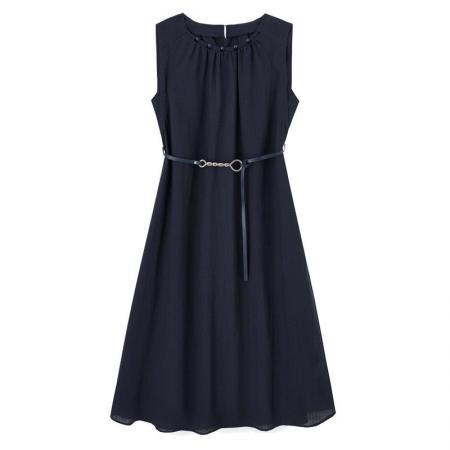 BY13781# 法式气质无袖亚麻连衣裙女夏季新款系带收腰显瘦巨好看背心裙  服裝批發女裝批發服飾貨源