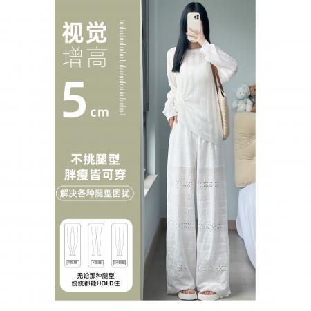 BY13792# 白色阔腿裤女夏季薄款新款时尚洋气薄款垂感镂空蕾丝直筒裤子  服裝批發女裝批發服飾貨源