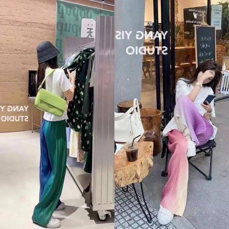 BY13793# 冰丝渐变裤子女夏季薄款垂感慵懒阔腿凉凉防晒海边沙滩雪纺裤休闲  服裝批發女裝批發服飾貨源