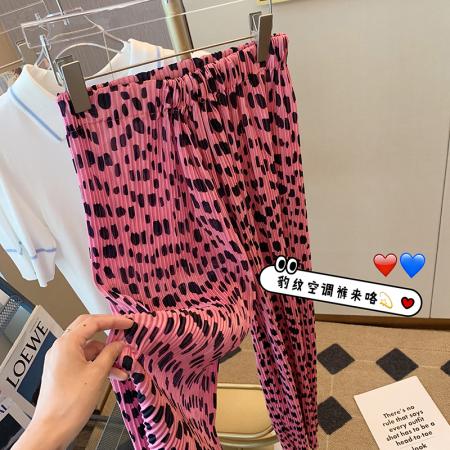 BY13795# 夏新款粉色豹纹性感时尚阔腿裤女百搭休闲裤高腰垂感拖地长裤  服裝批發女裝批發服飾貨源