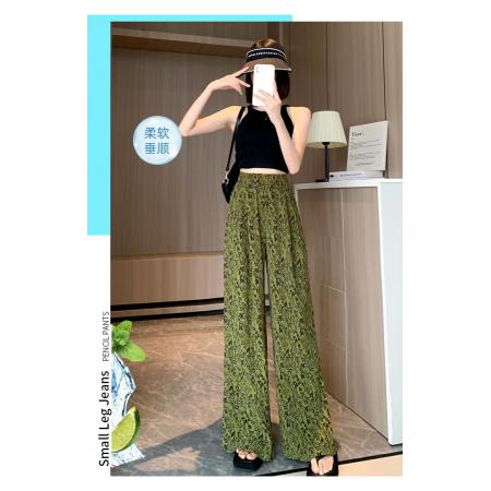 BY13796# 大码冰丝阔腿裤女夏季宽松韩版高腰胖MM显瘦肌理感褶皱凉凉拖地裤  服裝批發女裝批發服飾貨源