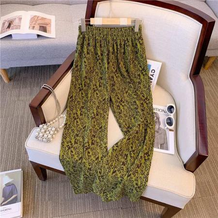 BY13796# 大码冰丝阔腿裤女夏季宽松韩版高腰胖MM显瘦肌理感褶皱凉凉拖地裤  服裝批發女裝批發服飾貨源