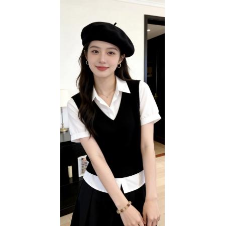 BY13808# 夏季休闲慵懒风气质马甲衬衫新款通勤高级衬衣大码女装上衣女  服裝批發女裝批發服飾貨源