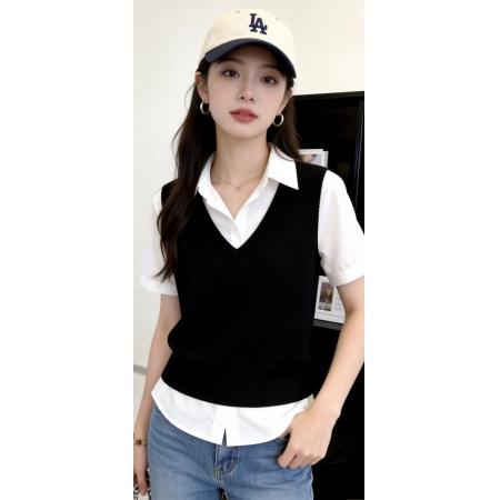 BY13808# 夏季休闲慵懒风气质马甲衬衫新款通勤高级衬衣大码女装上衣女  服裝批發女裝批發服飾貨源