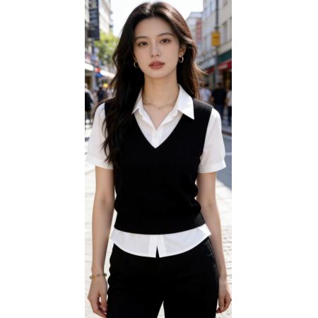 BY13808# 夏季休闲慵懒风气质马甲衬衫新款通勤高级衬衣大码女装上衣女  服裝批發女裝批發服飾貨源