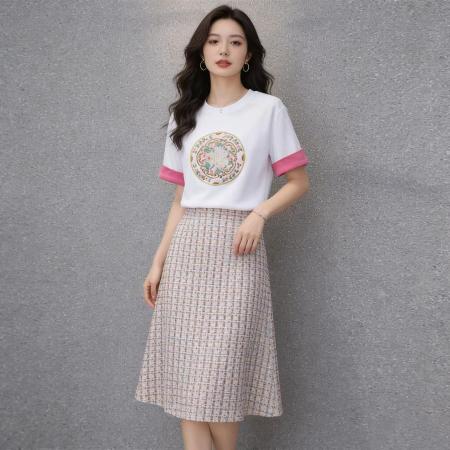 BY13810# 大码女装夏季新国风洋气减龄撞色短袖t恤女胖mm宽松上衣时尚  服裝批發女裝批發服飾貨源