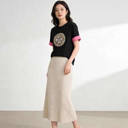 BY13810# 大码女装夏季新国风洋气减龄撞色短袖t恤女胖mm宽松上衣时尚  服裝批發女裝批發服飾貨源