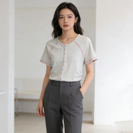 BY13813# 时尚大码女装夏季新款流行褶皱显瘦胖妹妹短袖t恤百搭通勤潮  服裝批發女裝批發服飾貨源