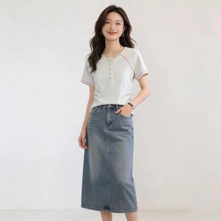 BY13813# 时尚大码女装夏季新款流行褶皱显瘦胖妹妹短袖t恤百搭通勤潮  服裝批發女裝批發服飾貨源