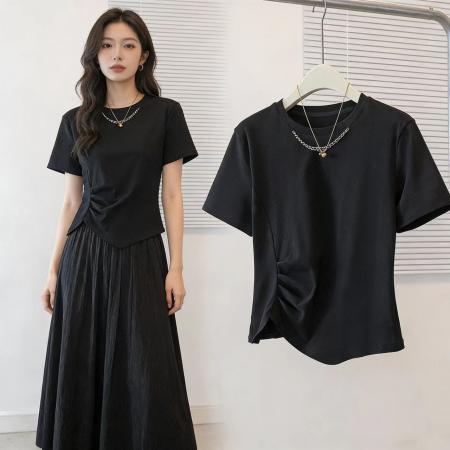 BY13814# 新款大码女装韩版流行紫色短袖t恤夏胖妹妹洋气宽松减龄圆领上衣  服裝批發女裝批發服飾貨源