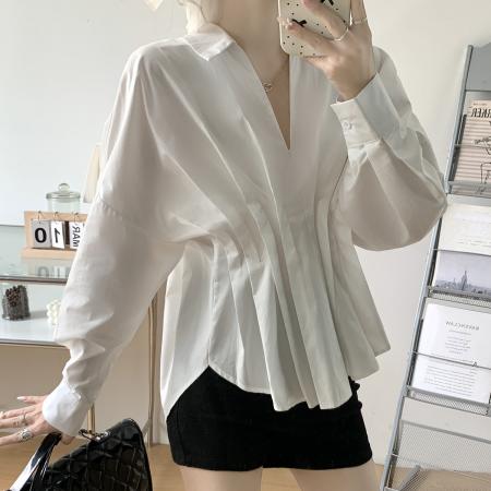 BY13816# 大码女装纯棉白衬衫简约甜美设计感宽松胖MM遮肉显瘦上衣  服裝批發女裝批發服飾貨源