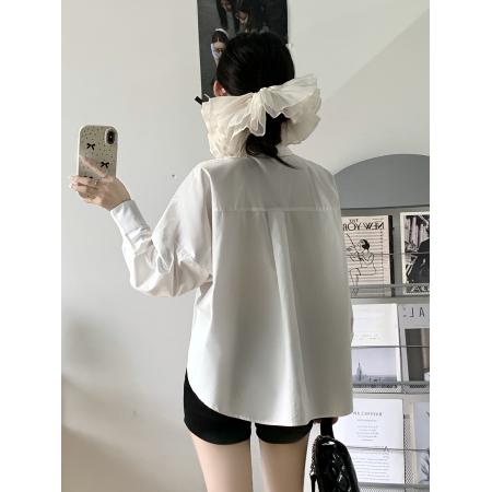 BY13816# 大码女装纯棉白衬衫简约甜美设计感宽松胖MM遮肉显瘦上衣  服裝批發女裝批發服飾貨源