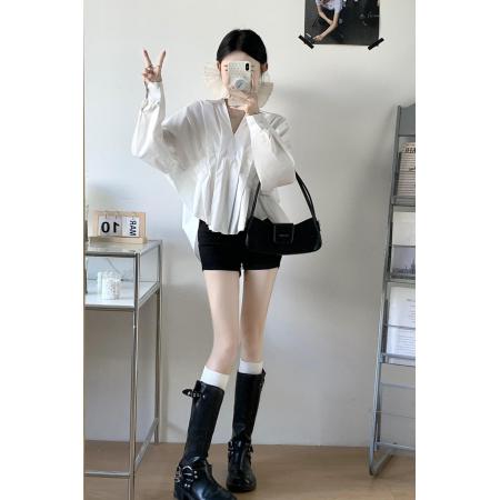 BY13816# 大码女装纯棉白衬衫简约甜美设计感宽松胖MM遮肉显瘦上衣  服裝批發女裝批發服飾貨源