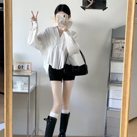 BY13816# 大码女装纯棉白衬衫简约甜美设计感宽松胖MM遮肉显瘦上衣  服裝批發女裝批發服飾貨源