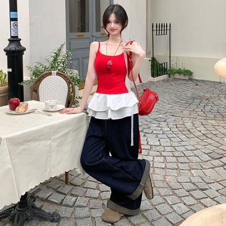 BY13820# 莫代尔人棉芭蕾风花边吊带背心女夏季甜辣修身显瘦内搭无袖  服裝批發女裝批發服飾貨源