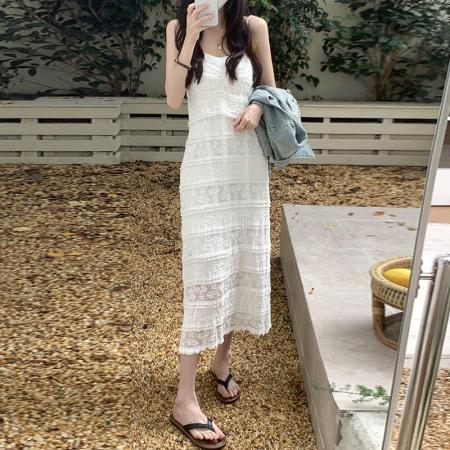 BY13834# 大码女装夏装直角肩牛仔马甲蕾丝吊带裙套装  服裝批發女裝批發服飾貨源